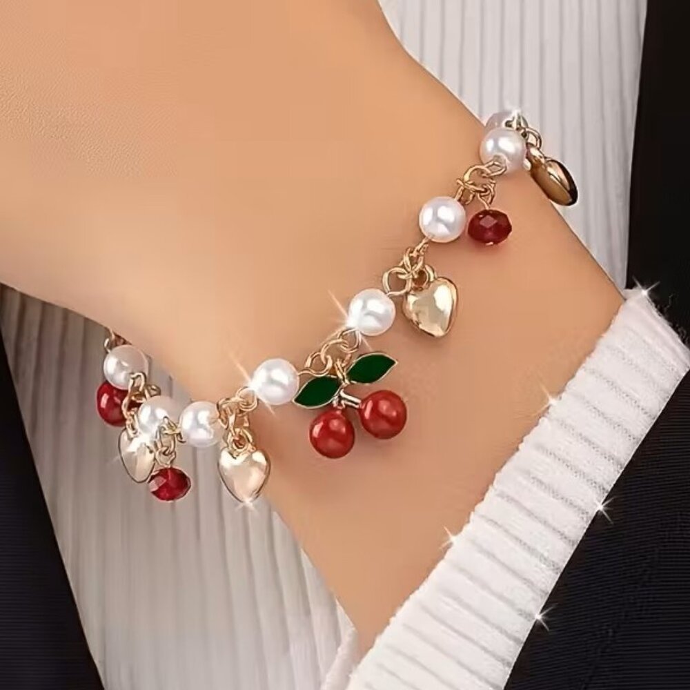 Bracelet with Cherries Cherry Pearls & Hearts Z183